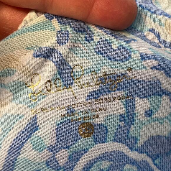 Lilly Pulitzer One Shoulder Blue White Ruffle Seashell Print Top XS - Picture 3 of 9